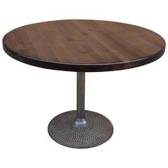 Retro Round Ebonized Maple and Cast Iron Industrial Dining Table