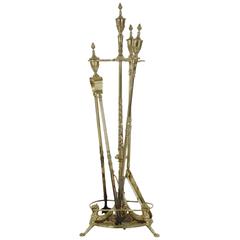 Regency Style Cast Brass Antique Fireplace Tool Set, Shovel, Poker & Tongs
