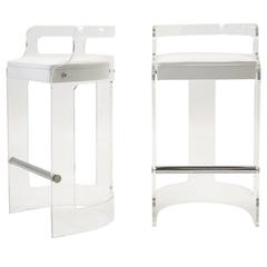 Pair of 1970s Lucite Bar Stools in the Style of Charles Hollis Jones