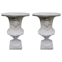 Pair of Large Louis XIV Style Urns in Cream Sandstone Finish