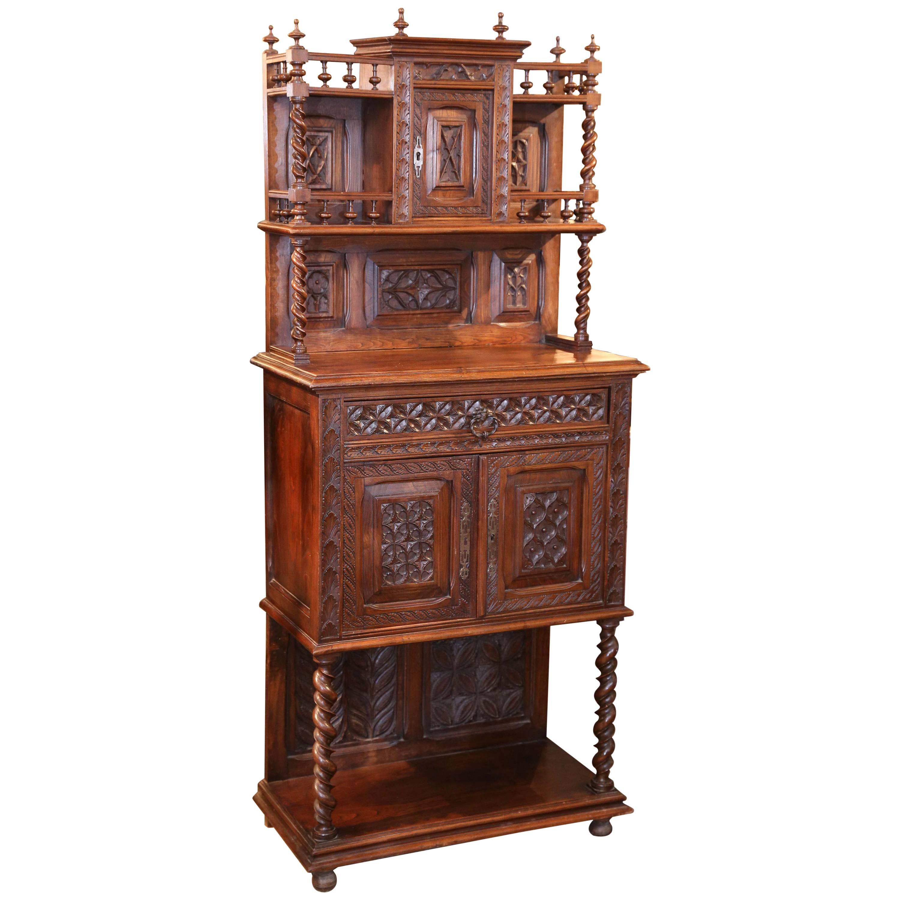 French Walnut Cabinet in Renaissance Style 19th Century