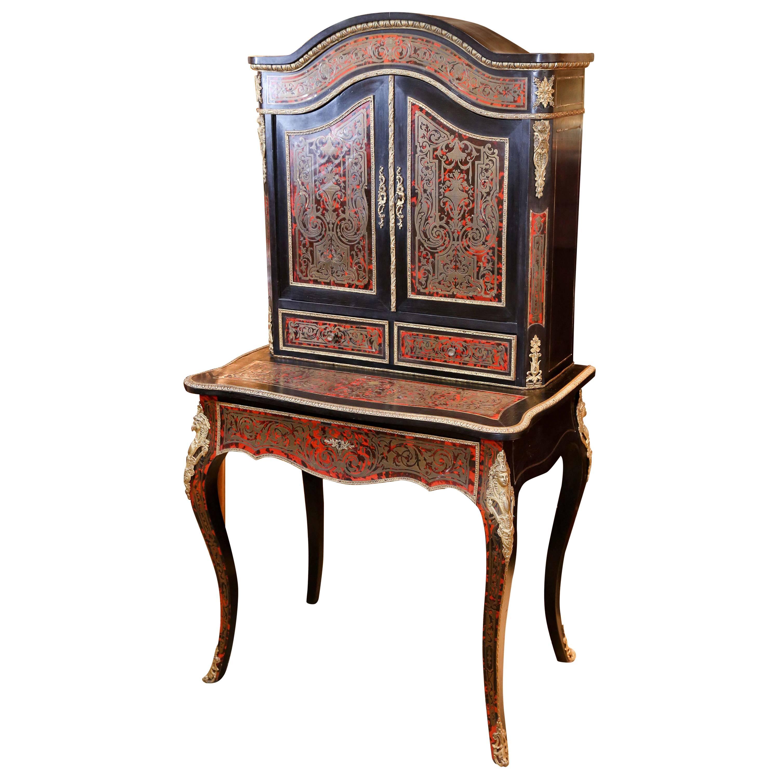 French Boulle Bookcase or Desk with Bronzed Marquetry