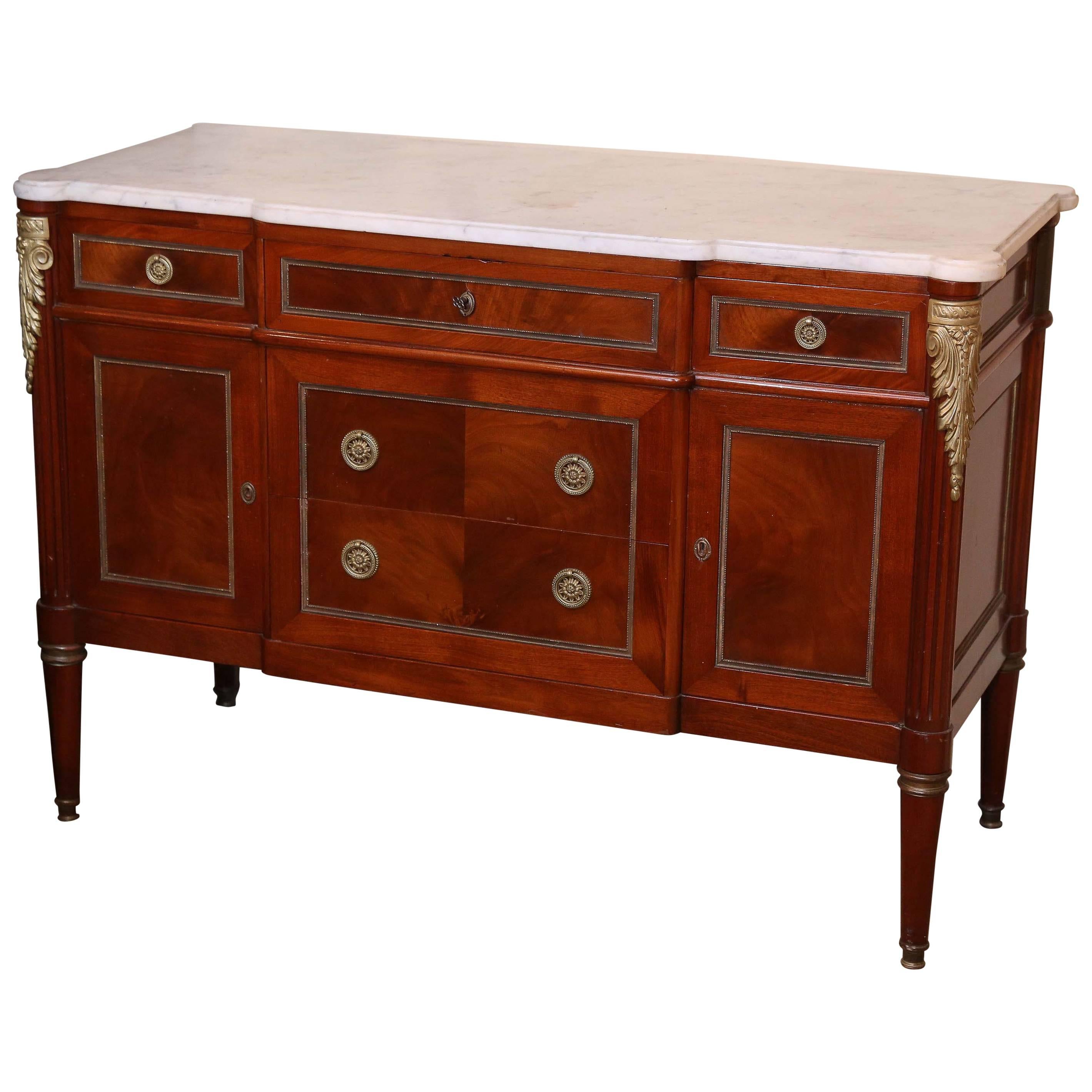 Louis XVI 19th Century Marble-Top Chest of Drawers or Commode, Mahogany For Sale