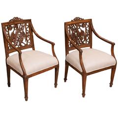 Pair of 18th Century Carved Chairs Depicting a Phoenix from Spain