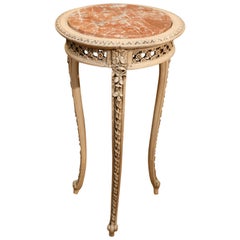 French Painted Occasional Round Table, 19th Century with Marble Top, Louis XV