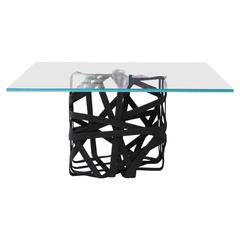 "Woven" Cube Coffee Table with Glass Surface