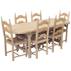 Vintage French Oak Oval Table and Six Chairs