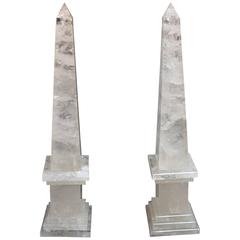 Pair of Tall Rock Crystal Obelisks
