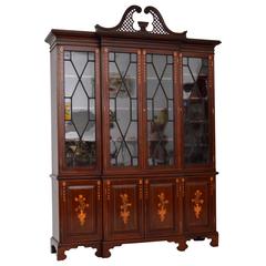Antique Mahogany Breakfront Bookcase with Stunning Satinwood Inlays