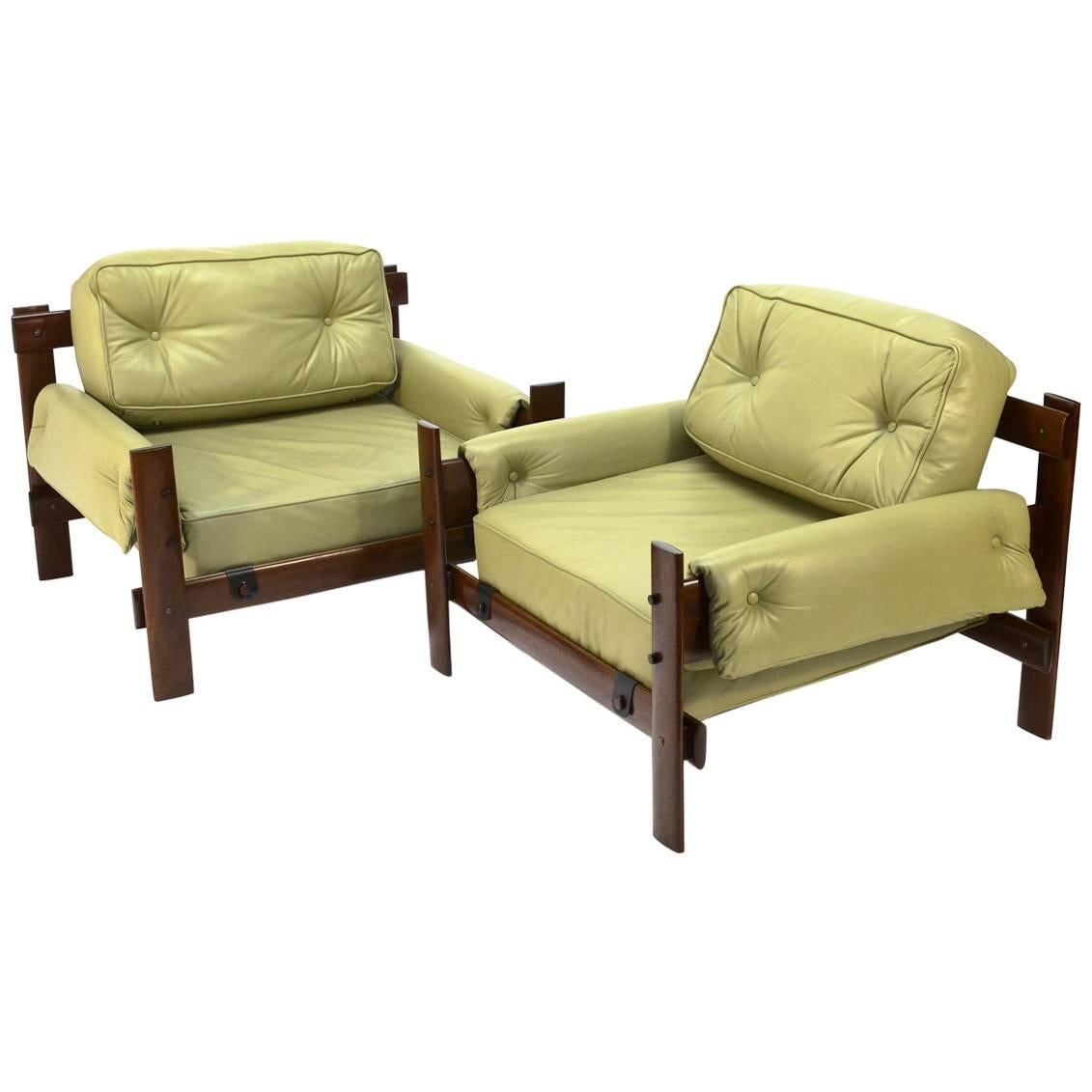 Pair of Brazilian Leather Lounge Chairs by Percival Lafer