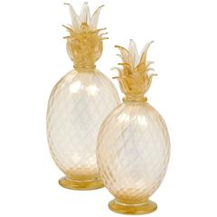 Set of Two Murano "Avventurina" Glass Pineapples