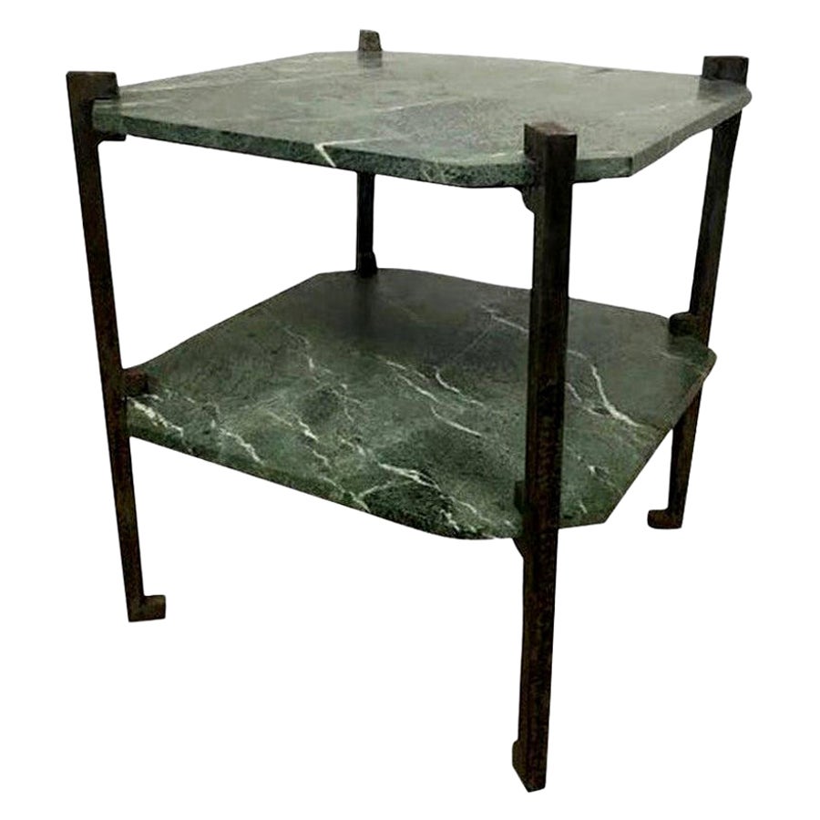 Verde Italia Italian Granite and Bronze End Table For Sale