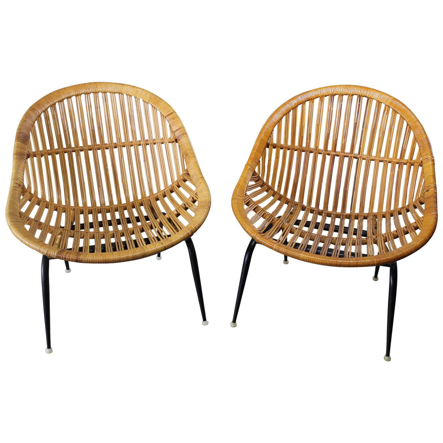 Pair of MidCentury Modern Rattan Wicker Basket Chairs by Troy Sunshade