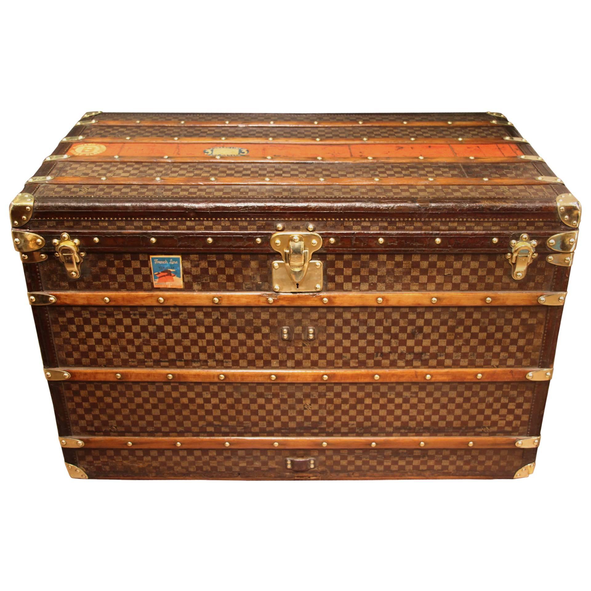 1890s Extra Large Louis Vuitton Checkers Monogram Steamer Trunk, Leather Trim