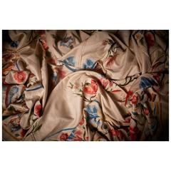 Vintage Cantonese Luxurious Silk Hand Embroidered Coverlet, 20th Century