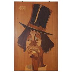 Vintage “the Clown” Italian Marquetry Picture, circa 1960
