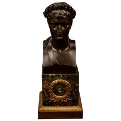 Patinated Bronze Bust of Napoleon as Caesar with Marble and Ormolu Base