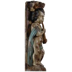 Carved Wood Cherub Original Polychrome