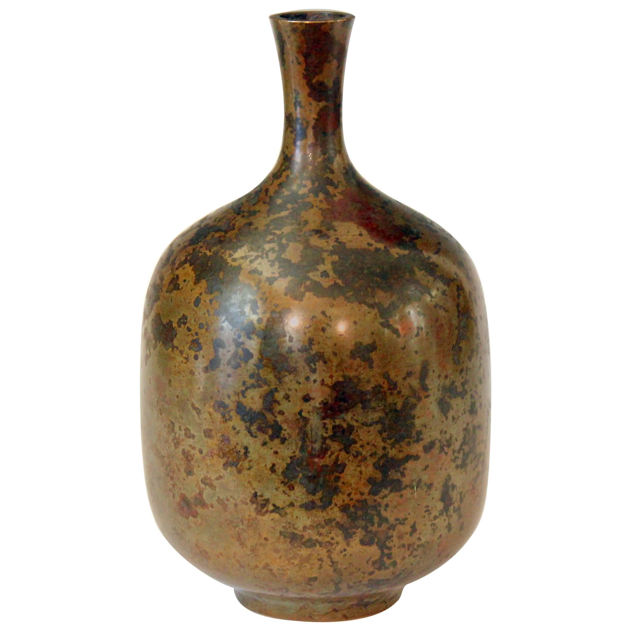 Vintage Japanese Bronze Patinated Bottle Vase