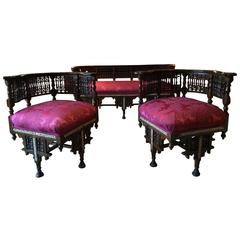 Exquisite Antique Sofa and Armchairs, Mother-of-Pearl Victorian, 19th Century