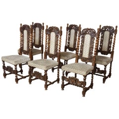 Antique Set of Six 19th Century Renaissance Pierce-Carved Barley Twist Dining Chairs