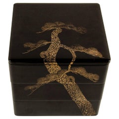 Antique Japanese Showa Black Lacquer Bento Box