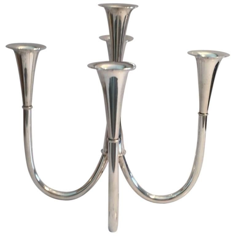 Early Contemporary Silver Five-Arm Candelabra Nouveau William Wagenfeld, 1952