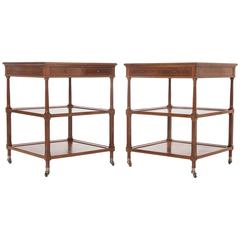 Pair of Early 20th Century Mahogany Bedside Tables with Marble Tops