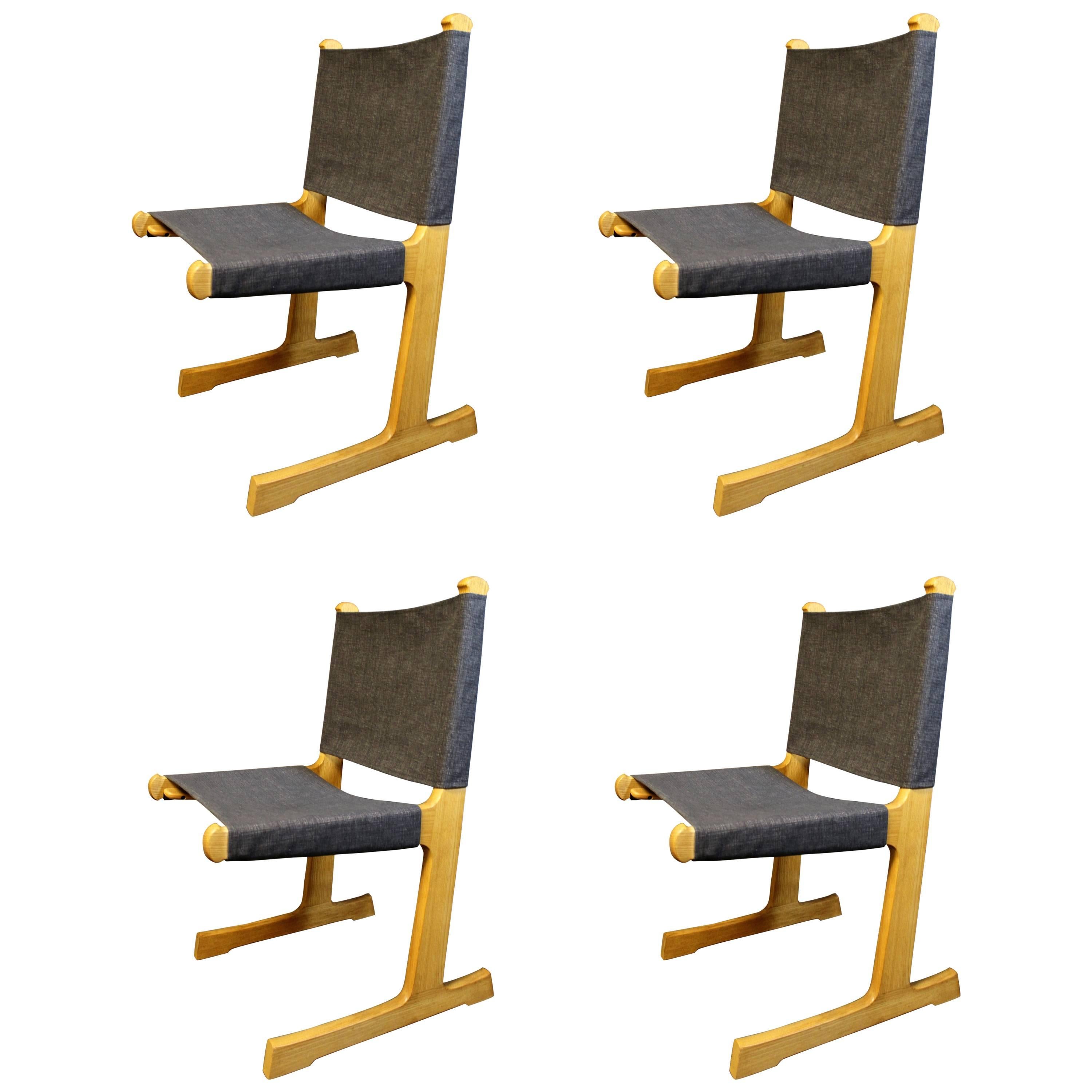 Four Ditte and Adrian Heath Cantilevered Danish Dining Chairs for France and Son