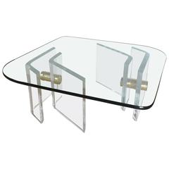 Lucite and Brass Cocktail Table with Glass Top 4