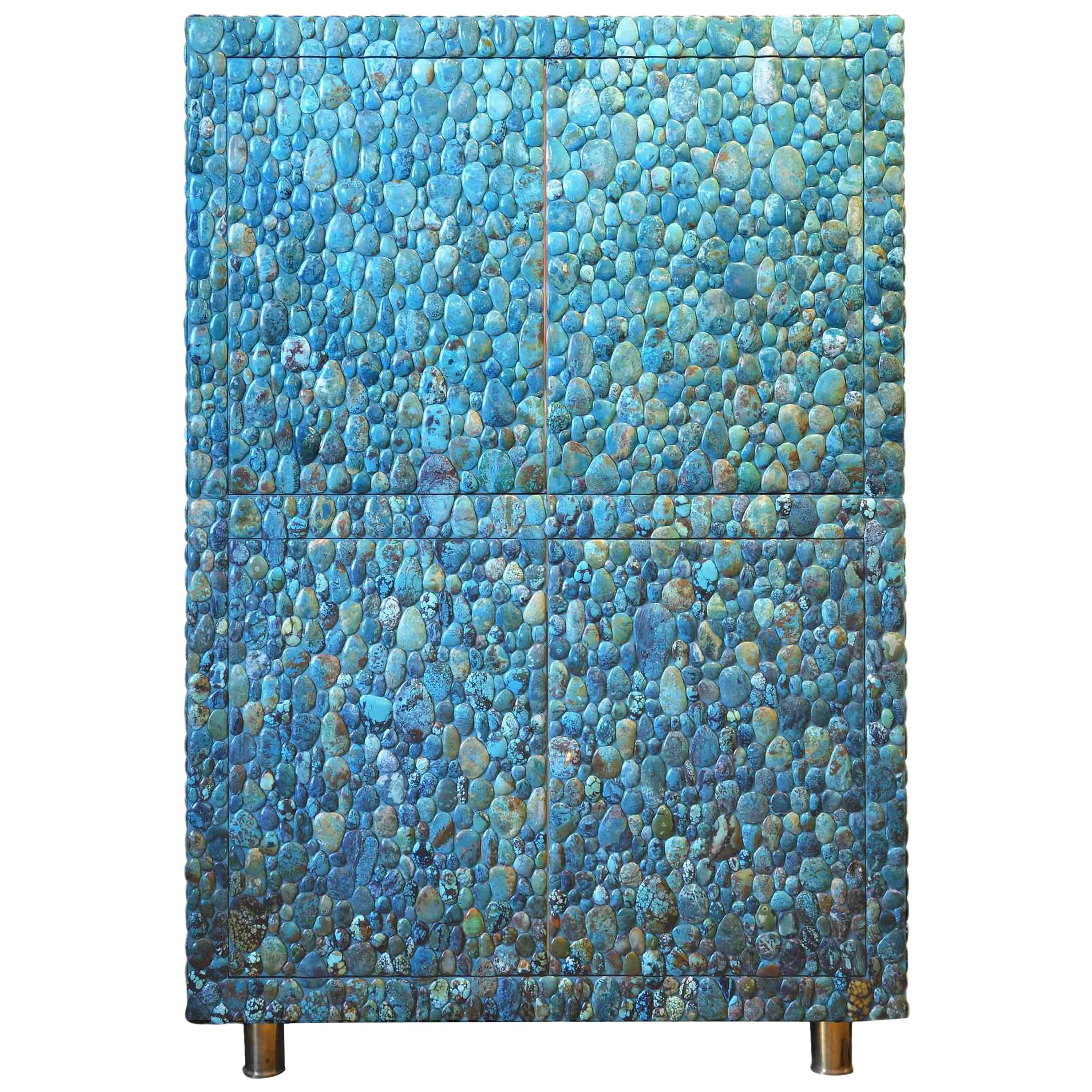 Unique Turquoise Cabinet by Kam Tin For Sale