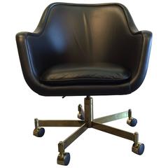 Desk Chair by Ward Bennett, Black Leather and Brass Finish