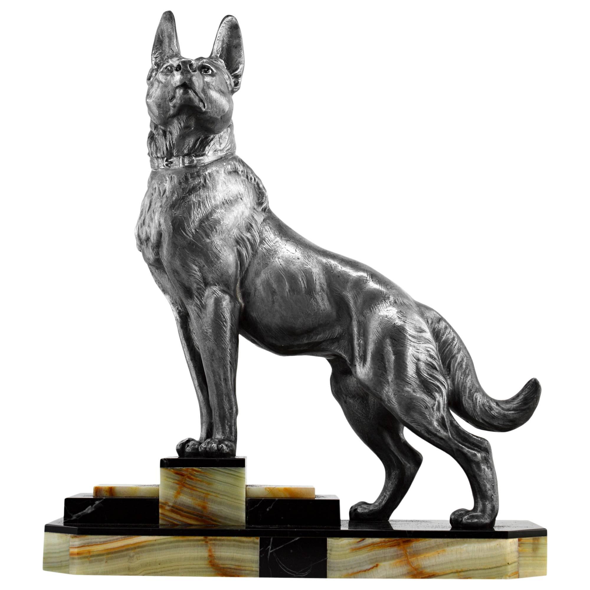 Louis-Albert Carvin Large French Art Deco German Shepherd Sculpture, 1930