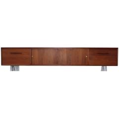 Long Walnut Wall-Mounted Cabinet or Credenza
