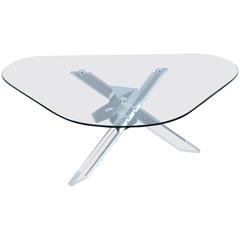 1970s Kidney Shape Lucite and Chrome Coffee Table