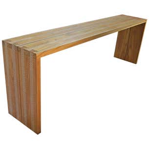 Andrianna Shamaris Shell Inlay Teak Wood Console For Sale at 1stDibs