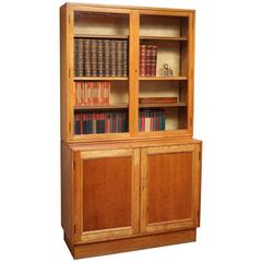 Vintage Large Light Oak Cabinet Bookcase