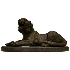 Realistic Bronze Model of a Recumbent Tiger