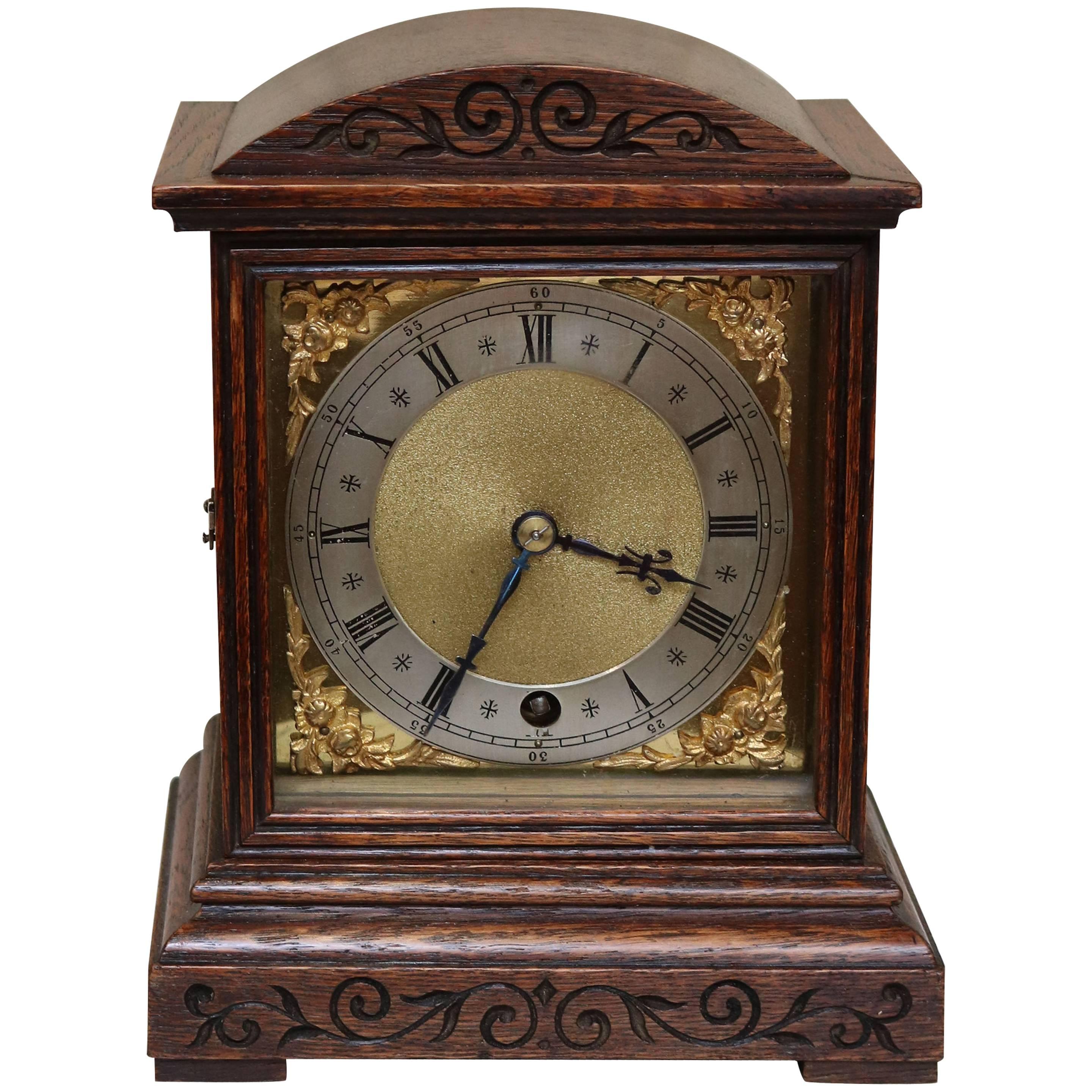 Edwardian Oak Timepiece Mantel Clock