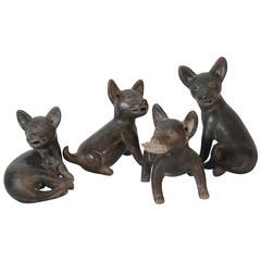 21st Century Set of Four Ceramic Gray Replica Xoloitzcuintle Dogs