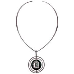 Modernist Quartz Enamel Necklace, David Andersen, Norway, circa 1960