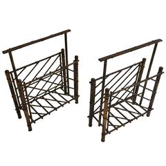 Pair of Italian Brass Magazine Racks Bamboo Form, 1960s