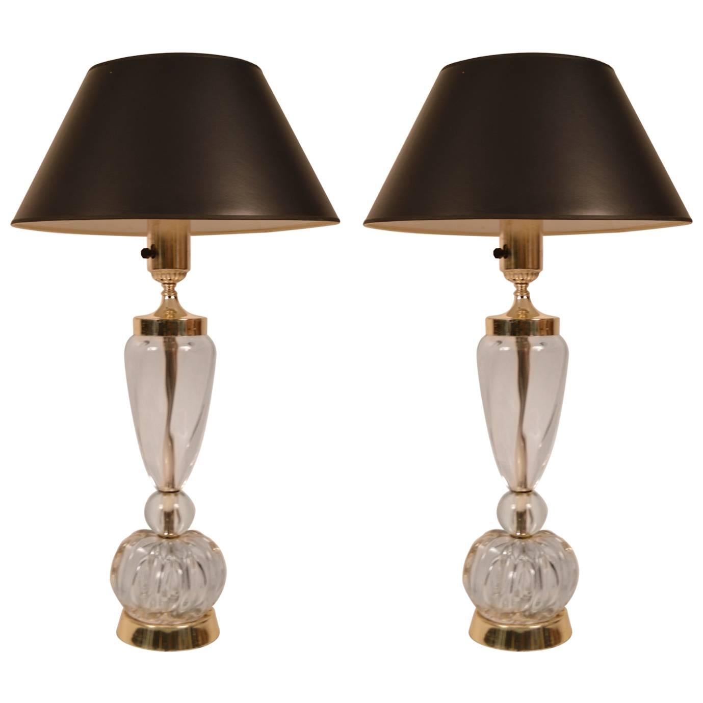 Pair of Crystal Lamps by Tiffin After Baccarat For Sale at 1stDibs