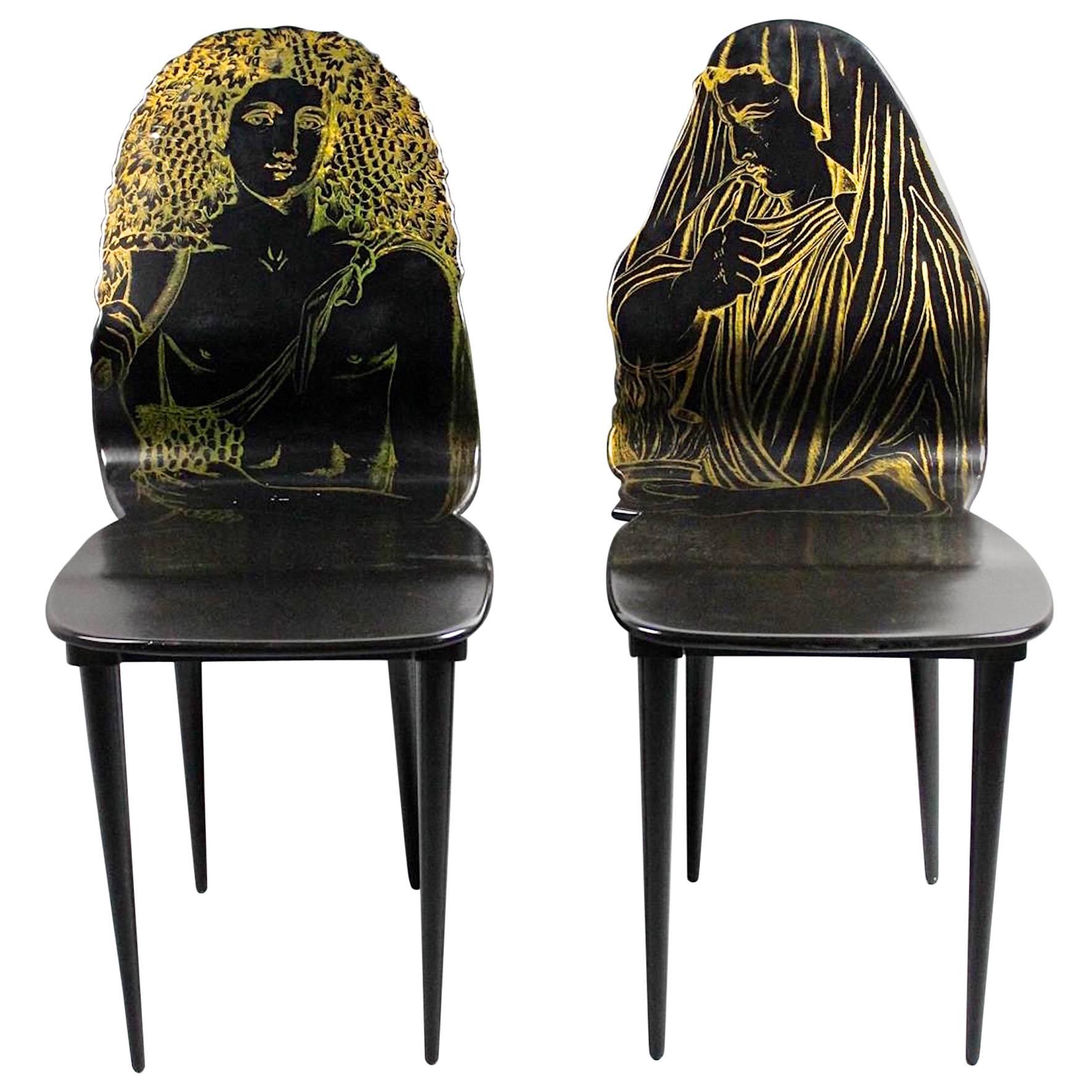 Pair of Fornasetti "Quattro Stagione" Chairs Inverno and Autunno