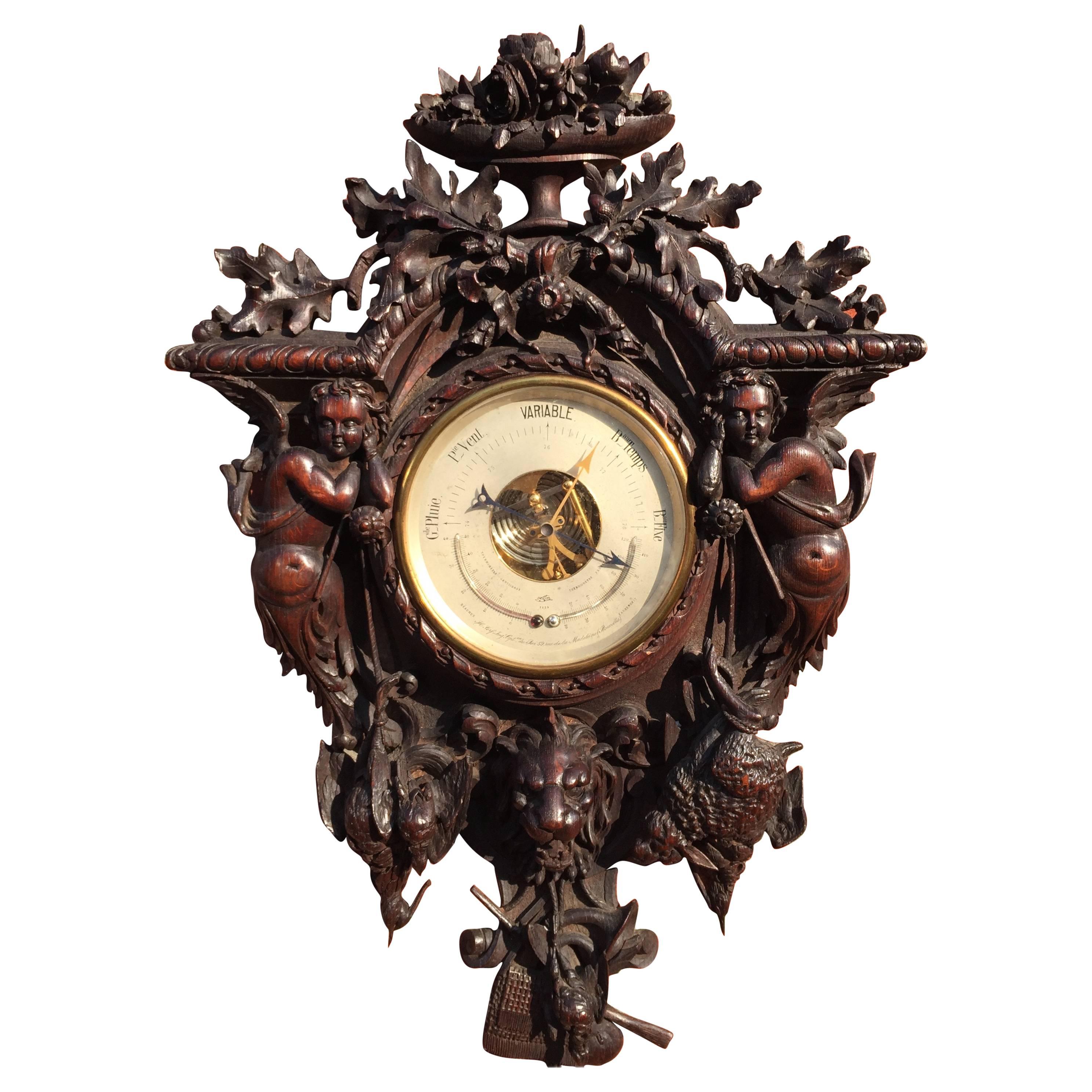 Oversized and Top Quality Carved 19th Century French Hunting Barometer & Angels