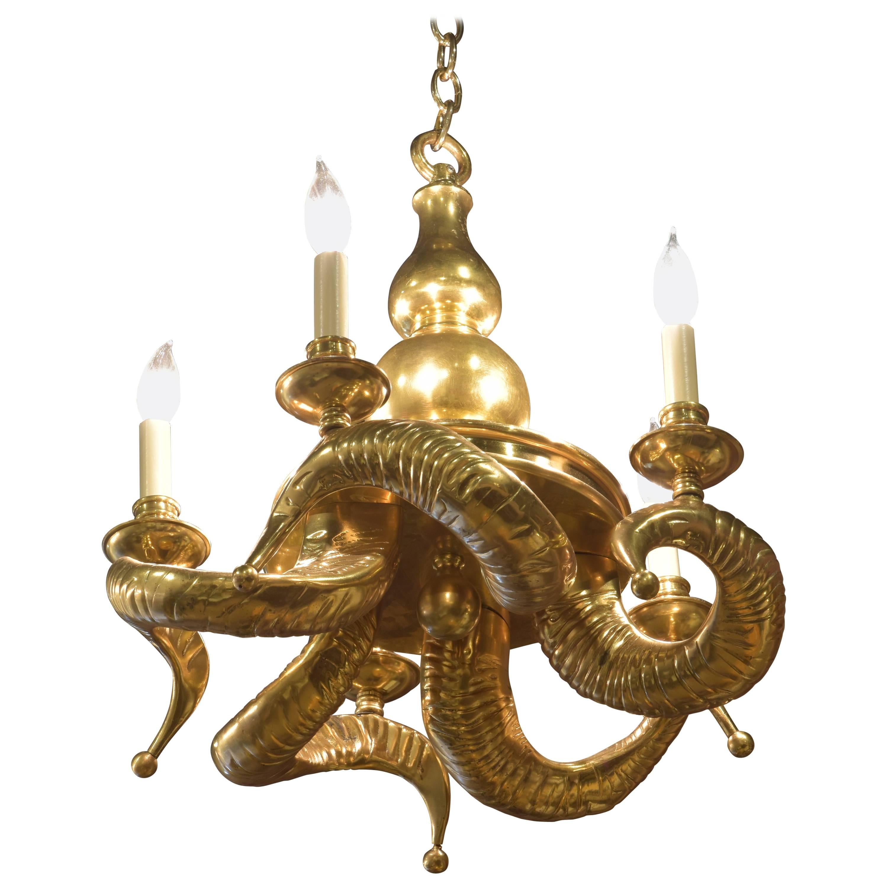 Vintage Brass Chapman Horn Chandelier