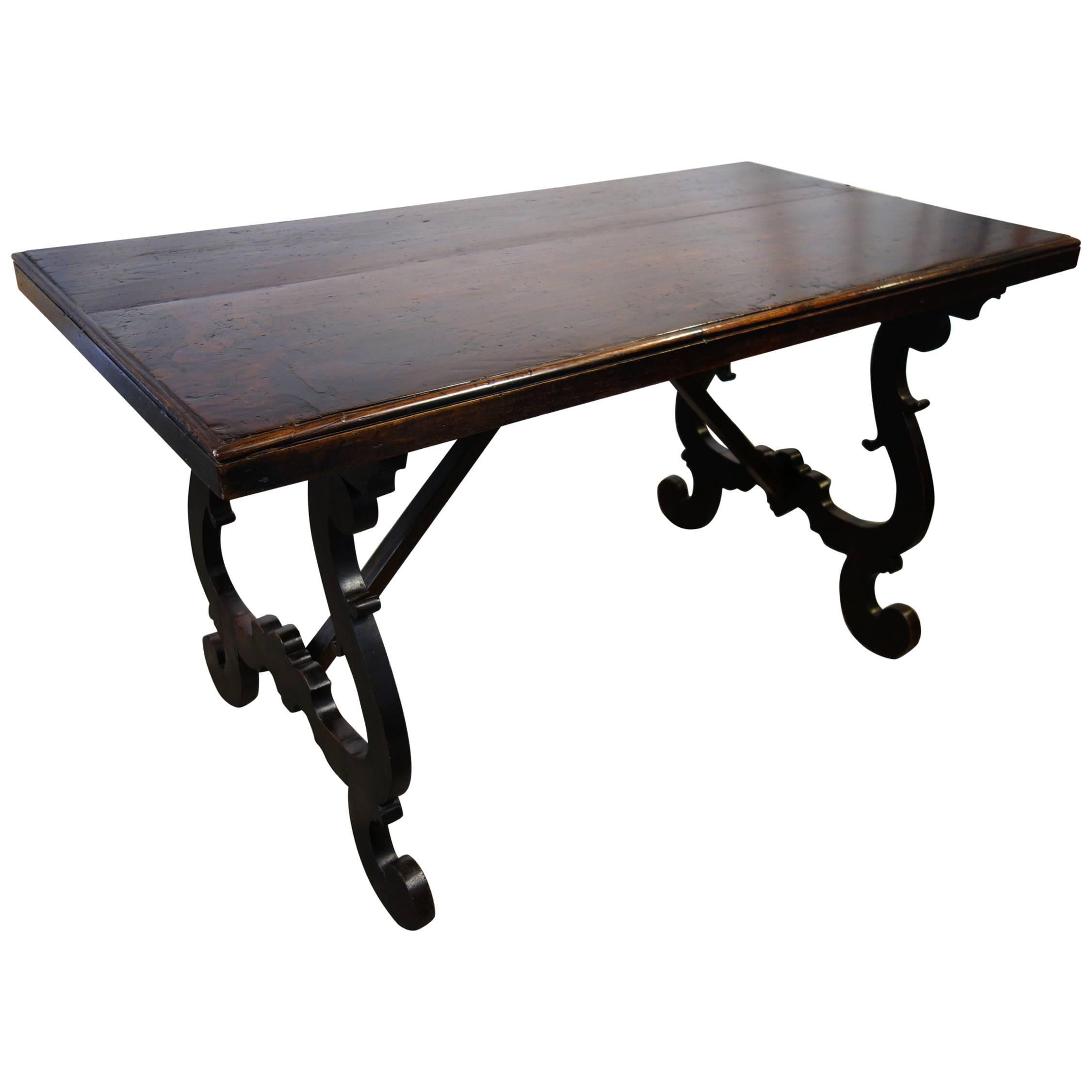17th Century Tuscan Refectory Style Walnut Table with Lyre Legs
