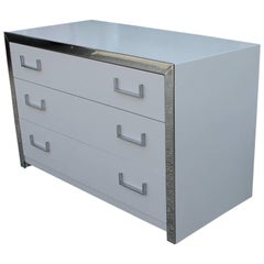 Retro  Beautiful Clean Lined Grey Lacquer and Chrome Modern Chest / Dresser