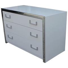 Beautiful Clean Lined Grey Lacquer and Chrome Modern Chest / Dresser 7