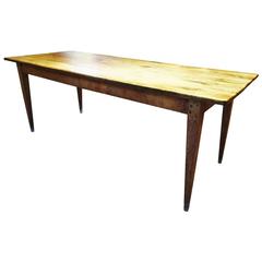 Antique French Cherry Plank Top Farm Table with Drawer